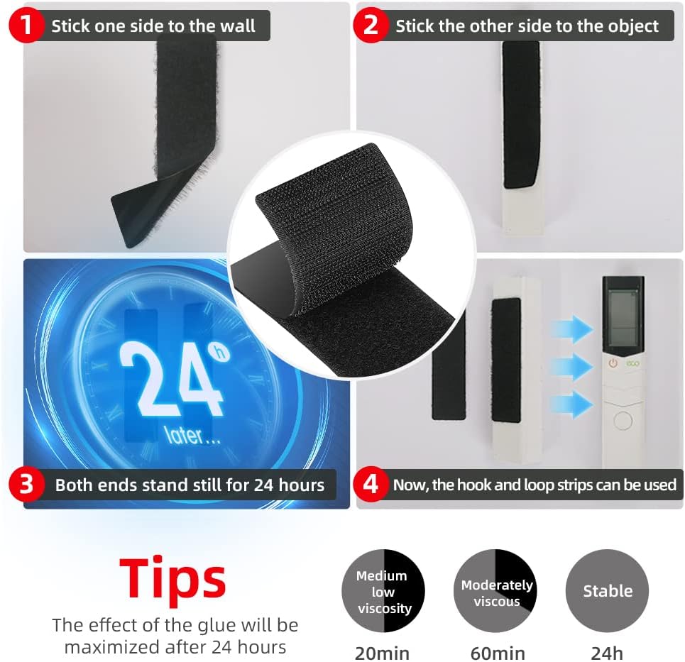 15 Sets Strips with Adhesive - Strong Double Sided Tape with Hook and Loop - 1 x 4 Inch - Image 6